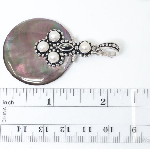 Vintage Designer Large Abalone Shell Pearl Sterling Silver Pendant - Picture 3 of 3